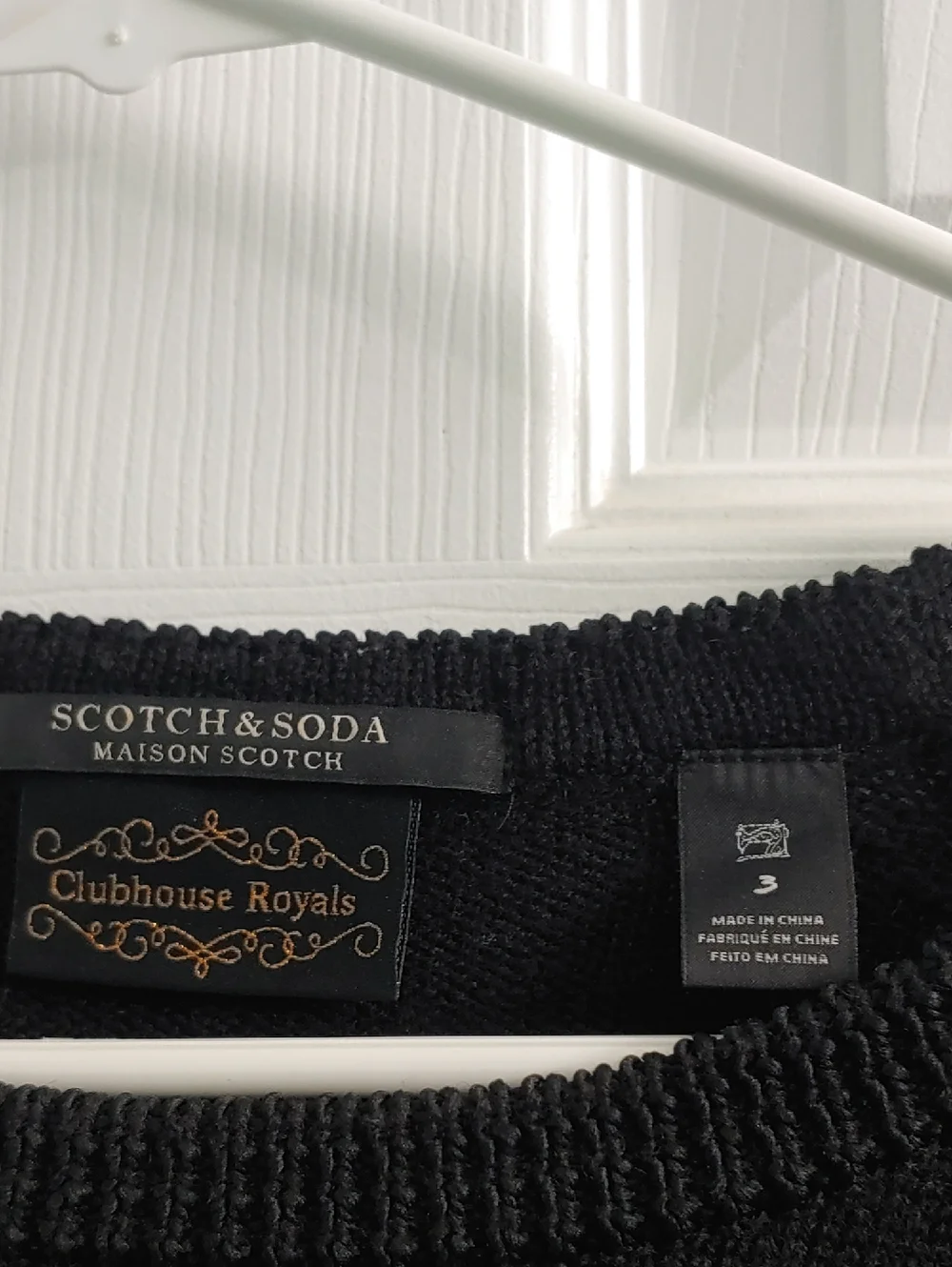Scotch & Soda Clubhouse Royals Womens Black Sweater Distressed Gold Brooch